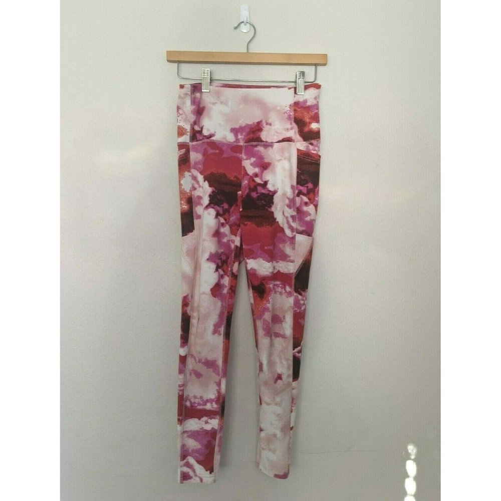 Nicole Miller Sport Medium Compression Workout Leggings Pink With Pockets